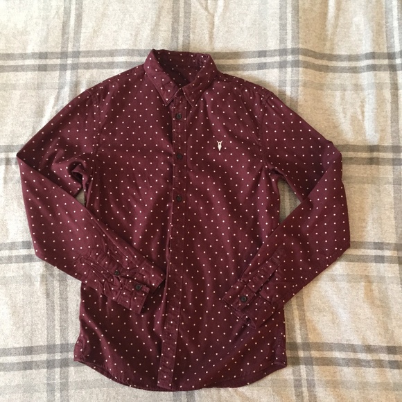 All Saints Other - Men's All Saints Burgundy Dotted Long Sleeve Shirt
